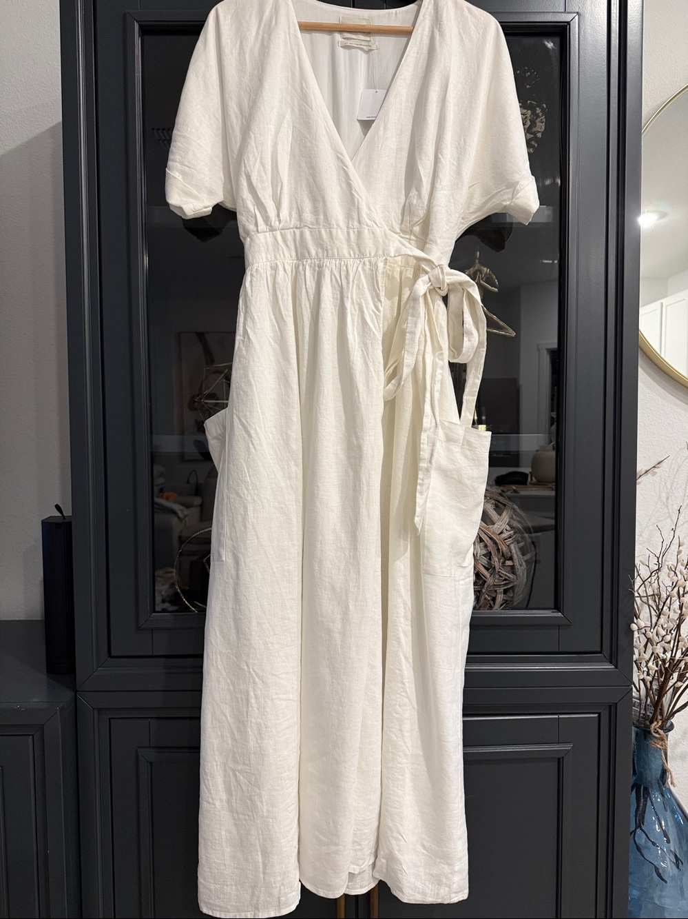 Urban Outfitters Cream Wrap Lined Maxi Dress with Tie Waist - Picture 5 of 11